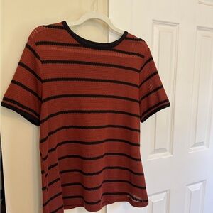 Who What Wear Red and Black Striped Short Sleeve Top